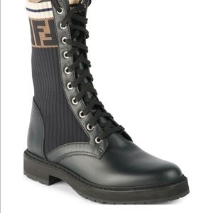 FENDIRockoko Knit Leather Combat Boots SIZE 37